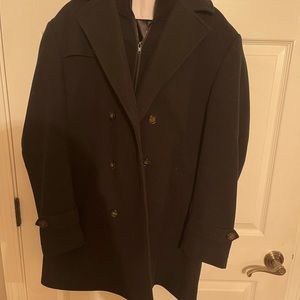 Labrada Double-Breasted Wool-Blend Peacoat with Knit Bib Insert